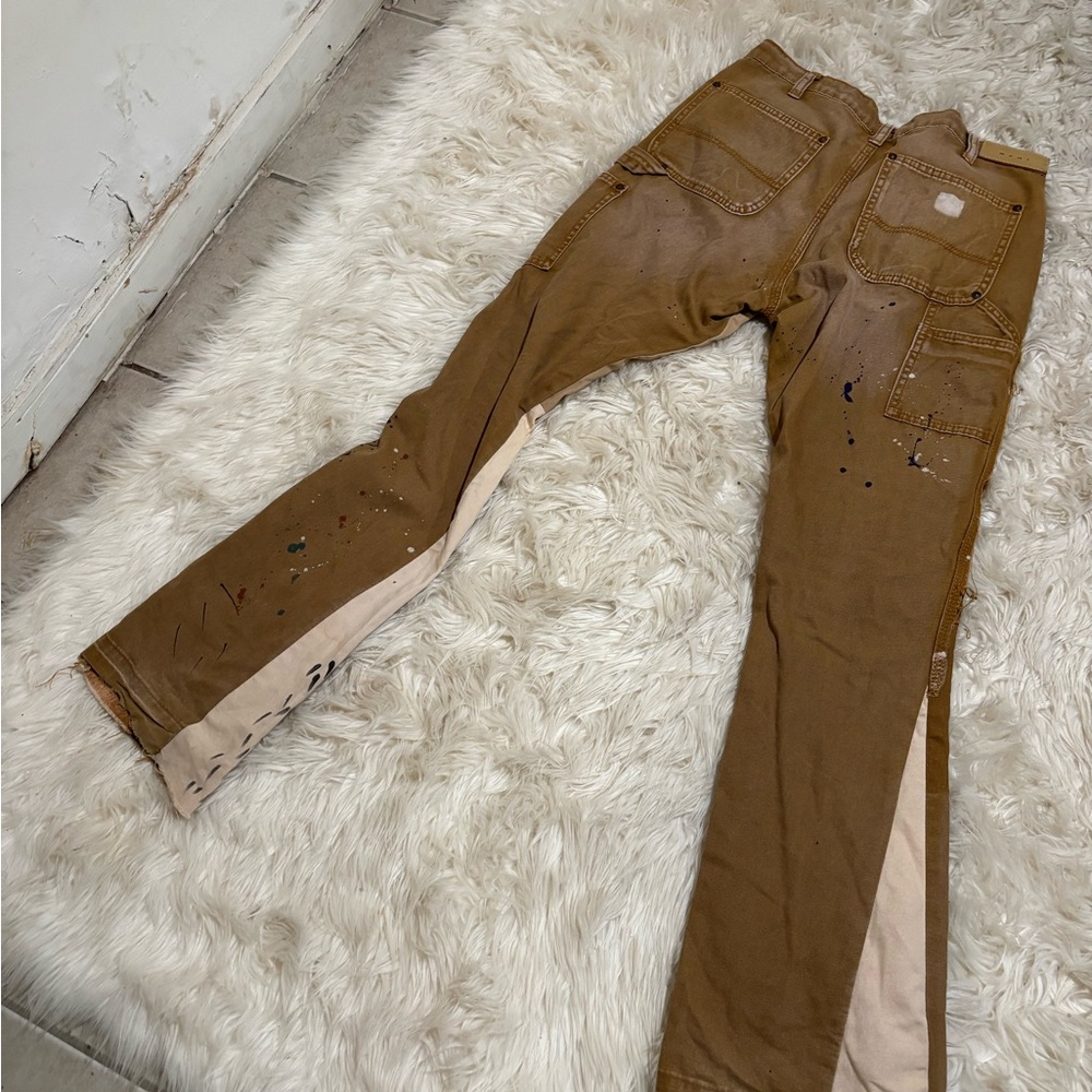 Brown Patchwork Pants With Paint Splatter - image 6